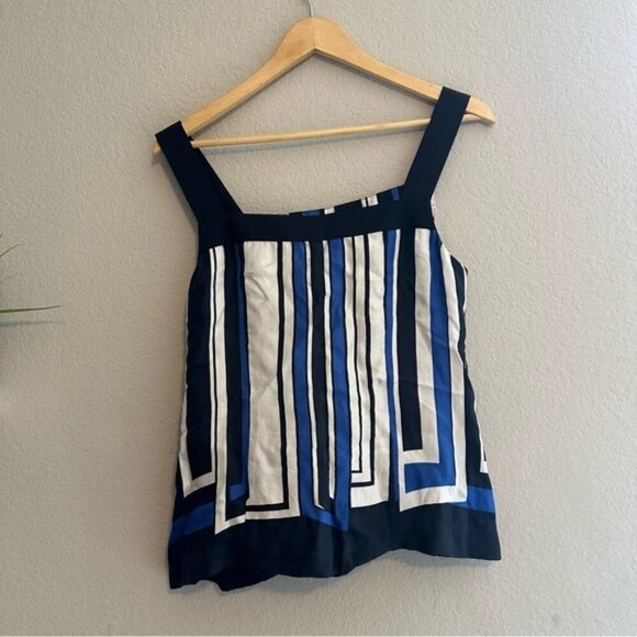 Ann Taylor Silk Black and White Graphic Boxy Tank Top Size 8 - Picture 3 of 8